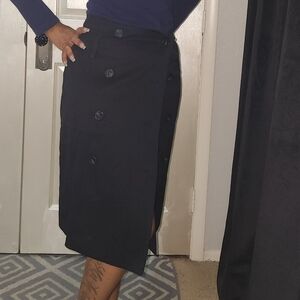 United Colors of Benetton Navy Blue Striped Buttoned Wrap Skirt Size 6
